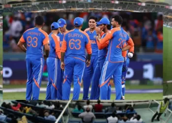 A stadium image with players in the center.