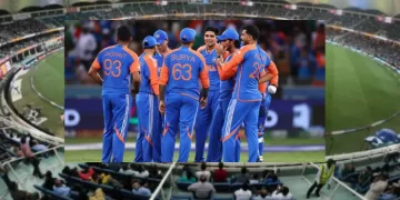 A stadium image with players in the center.