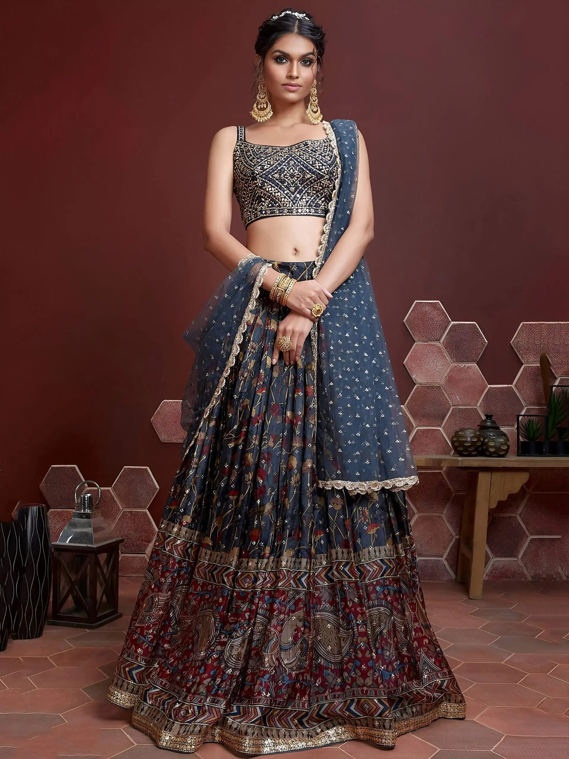Blue Banglori Silk Lehenga
