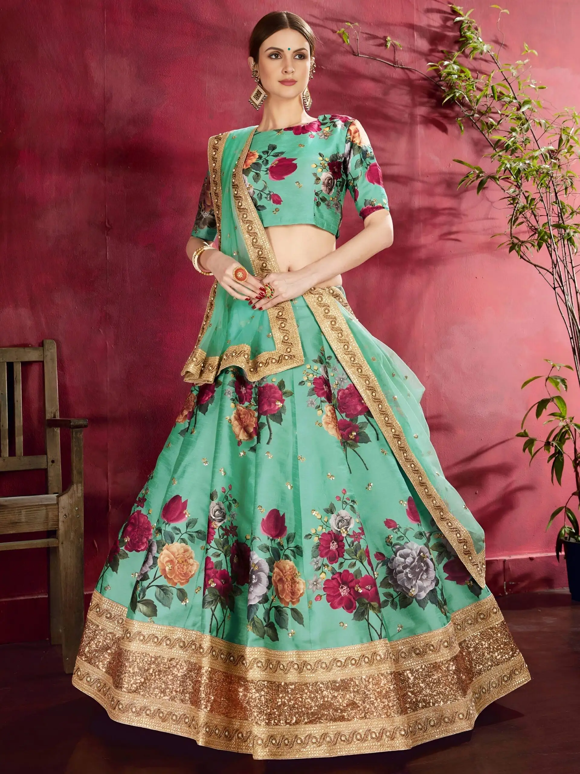 Green Banglori Silk Lehenga