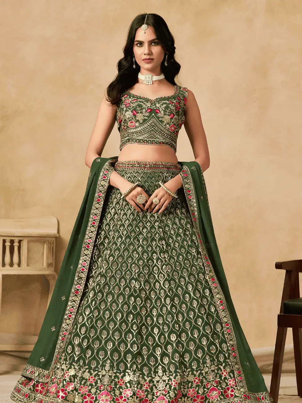 Green Georgette Lehenga
