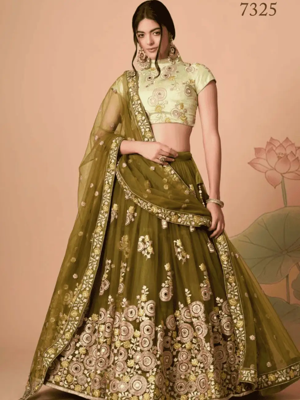 Mehndi Soft Net Lehenga