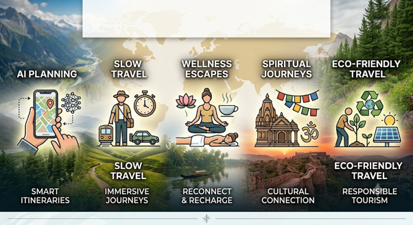 key 2026 travel trends like AI trip planning, slow travel, and eco-conscious tourism